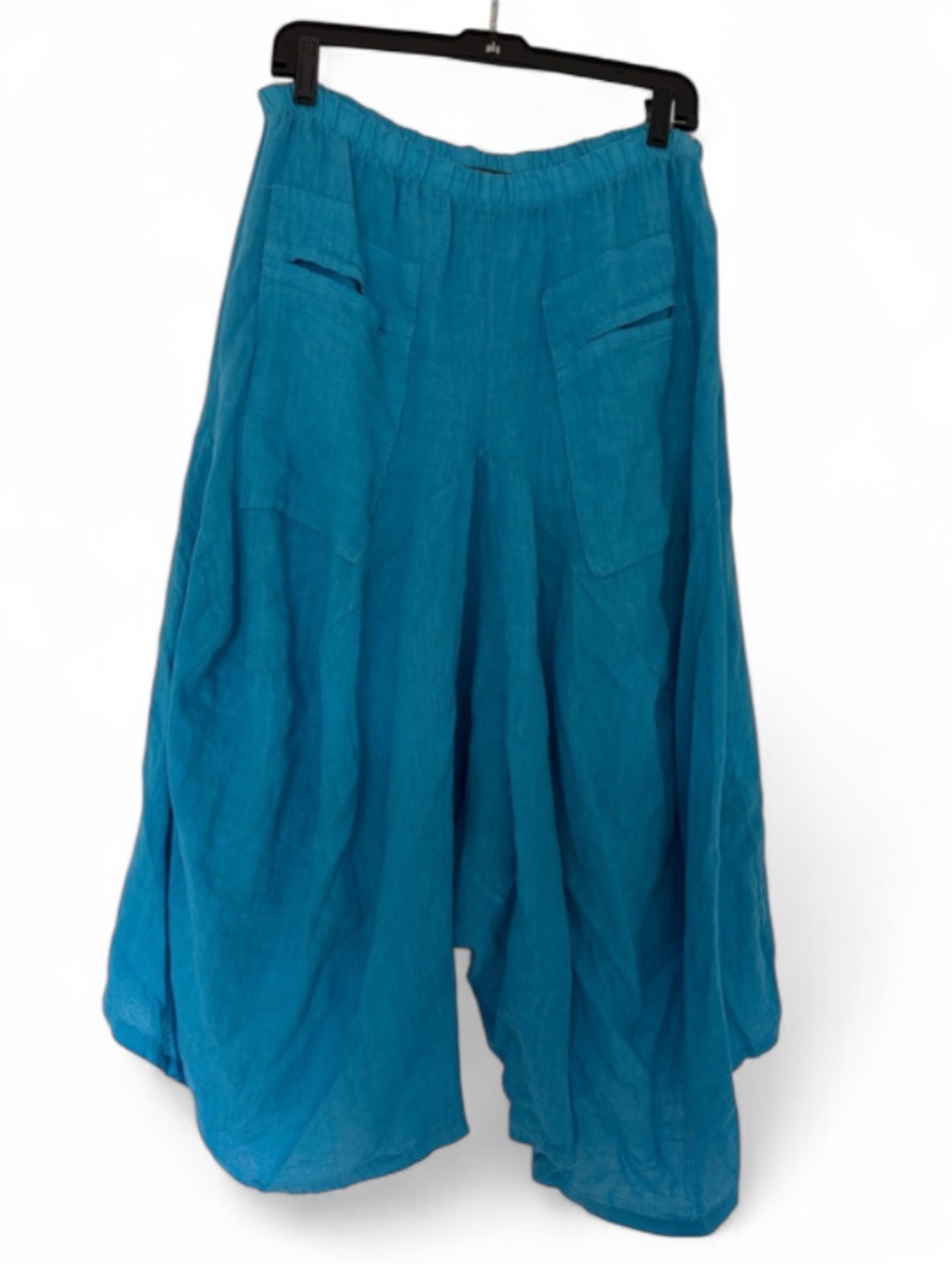 SAGA 100% Linen Made in Italy Harem Drop Crotch Cropped Pants Blue
